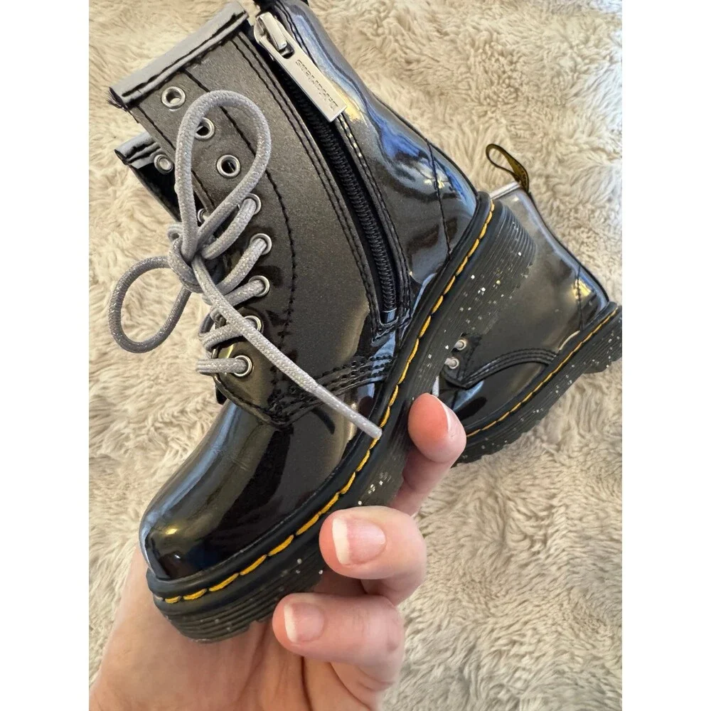 Dr. Martens 1460 8-Eye Patent Boot - Toddler - Black / Silver Gradient